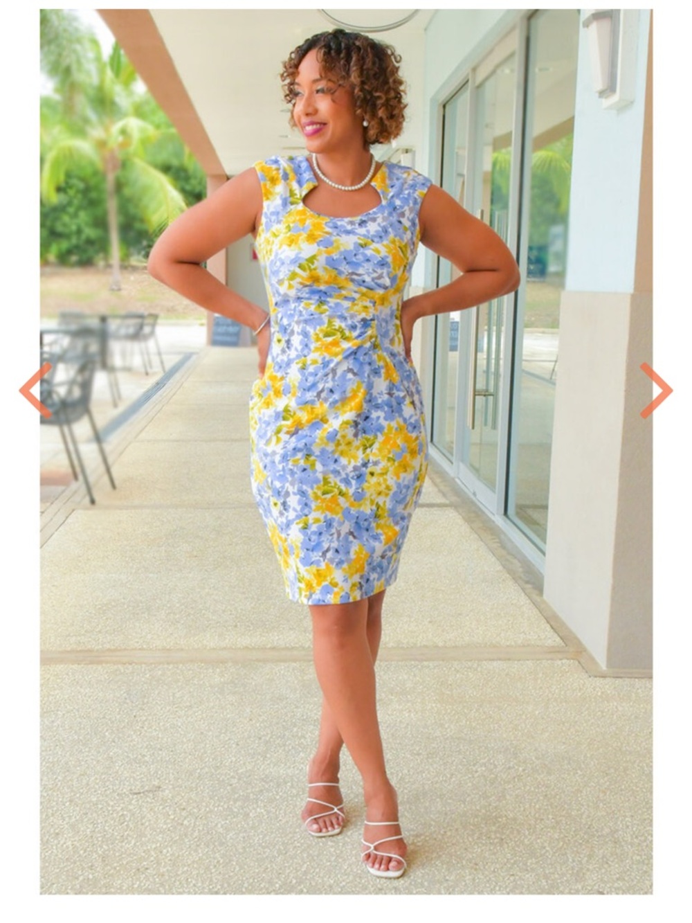 Shelby & Palmer Floral Sheath Dress in Lavender, Yellow & Green Accents